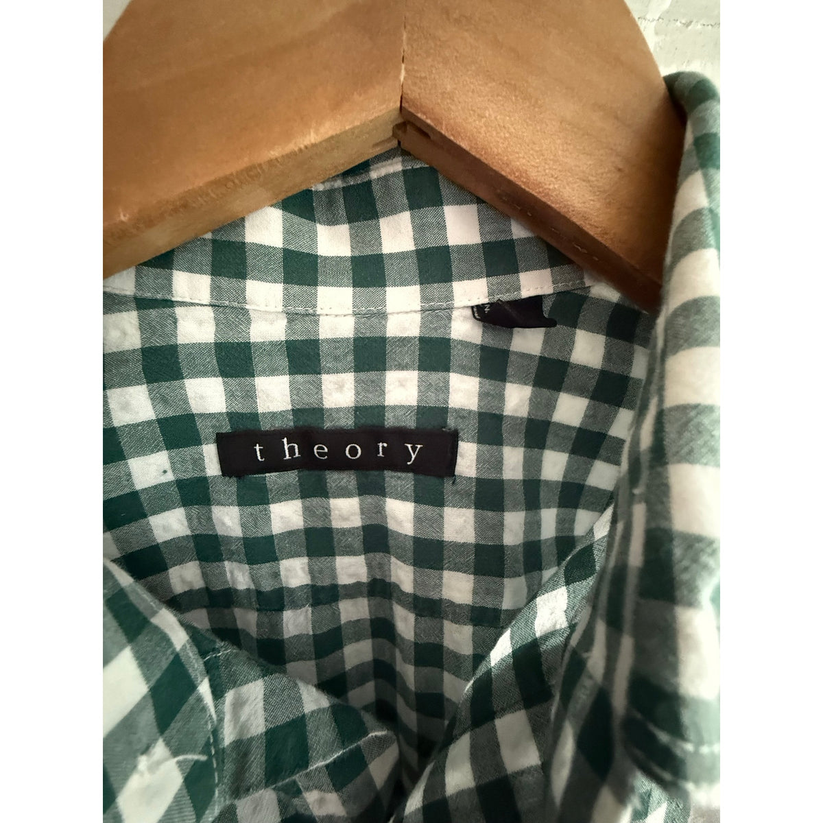 Theory Mens Green White Plaid Shirt Short Sleeve medium