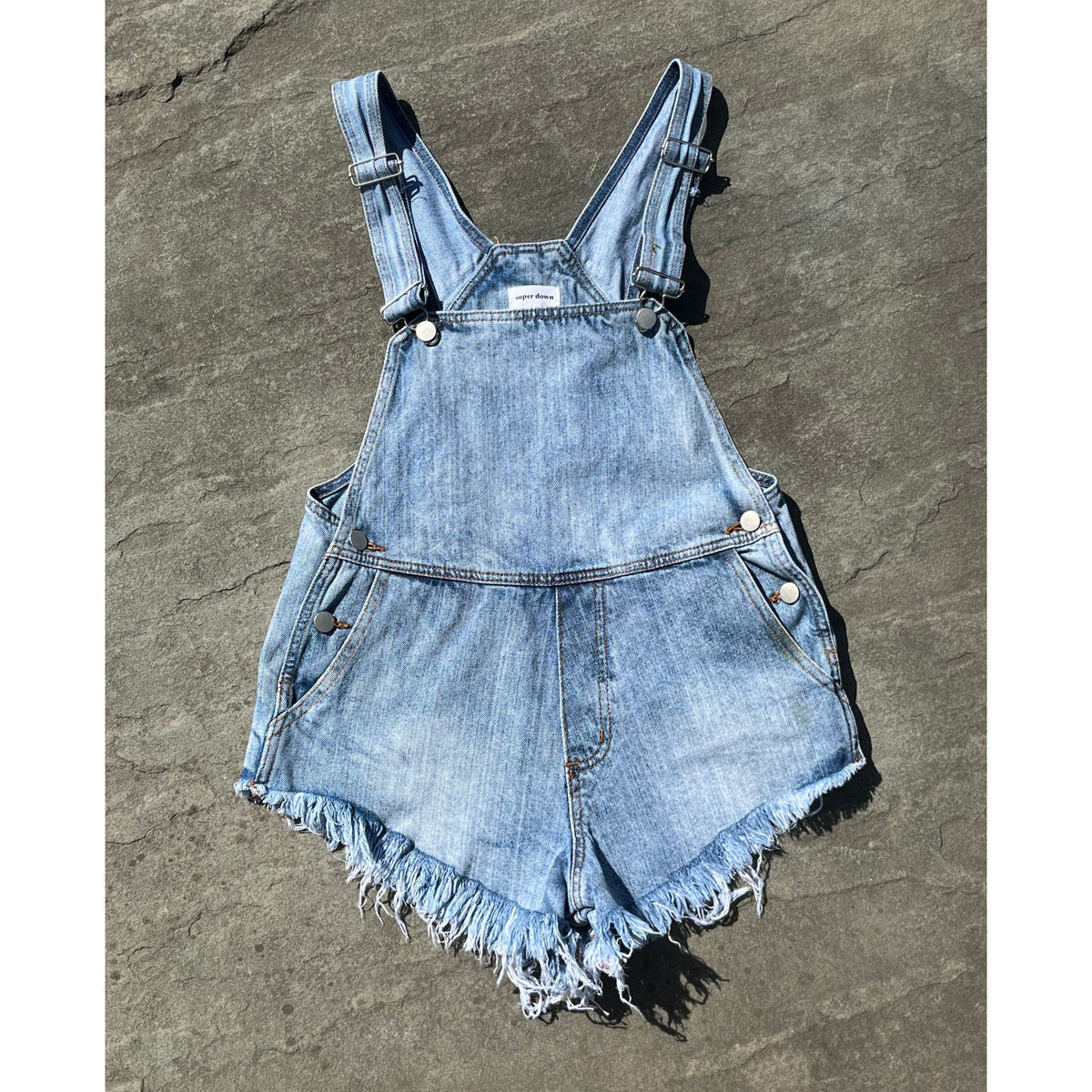 Superdown Diem Overall Shorts 25 Light Wash Denim Shortalls Revolve Raw Hem ☀️