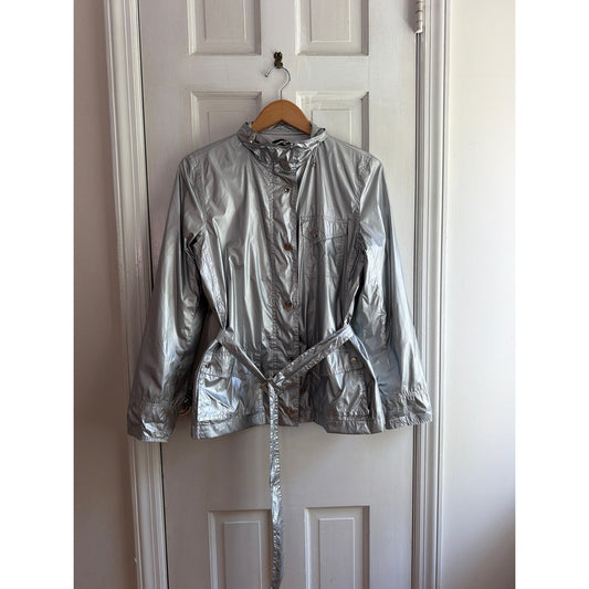 Vintage Lauren Ralph Lauren Metallic Silver Belted Rain Jacket Safari Utility Medium