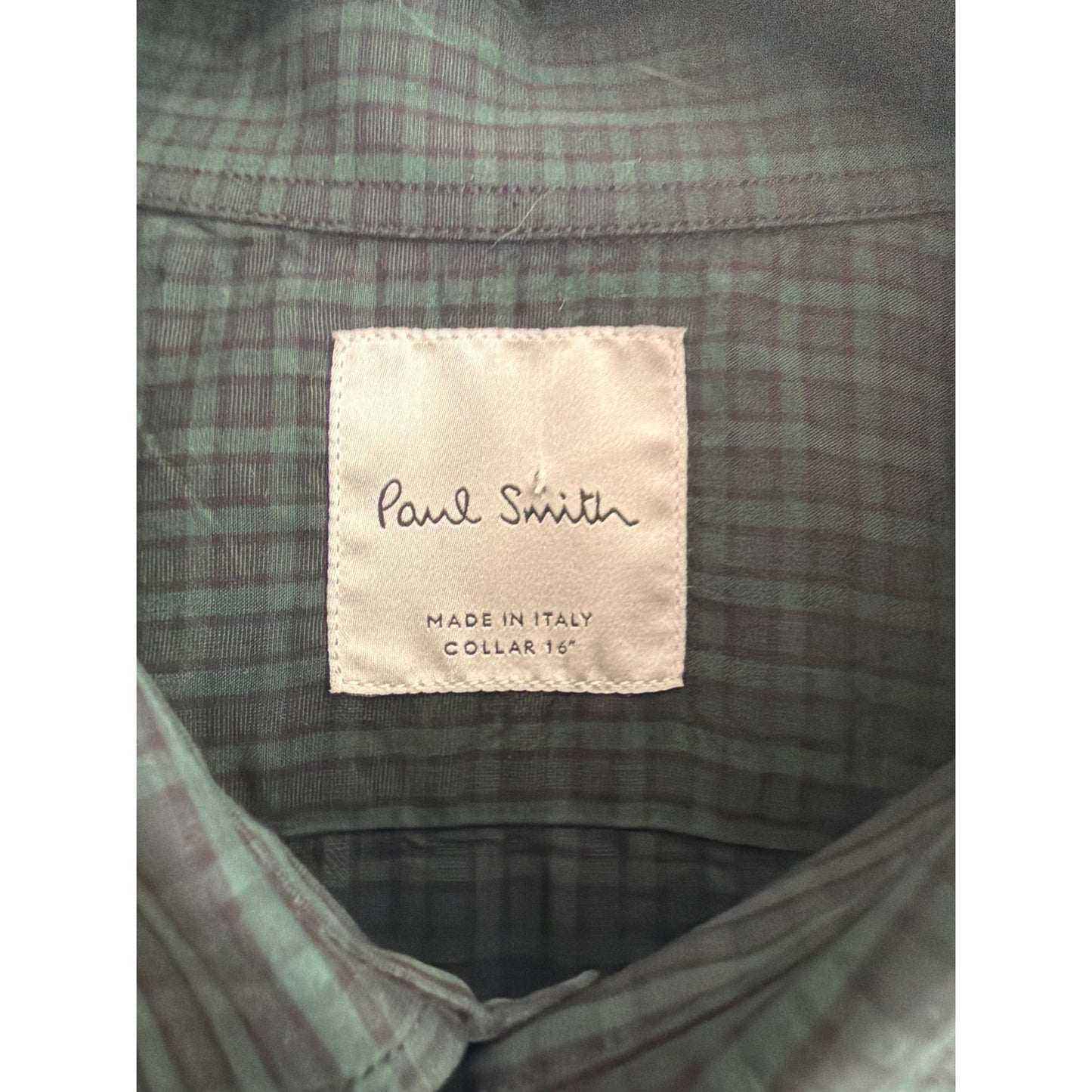 Paul Smith  XL 16" Dark Green Plaid Flip-Cuff Button Up