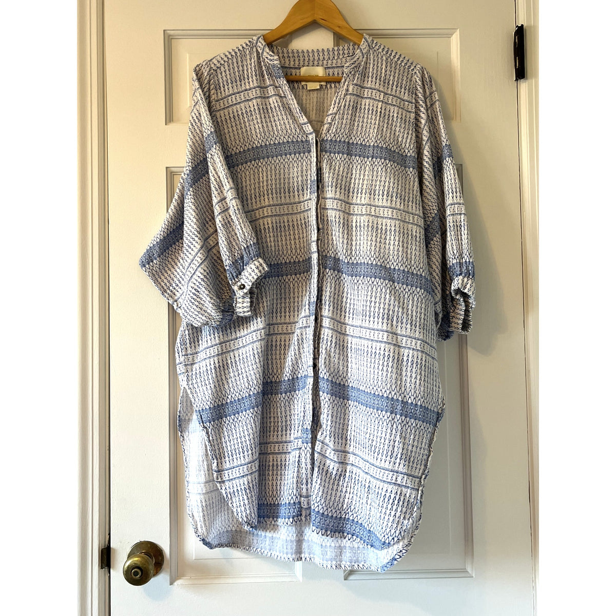 Maeve Anthropologie Printed Chambray Tunic Oversized Shirt or Dress Size L