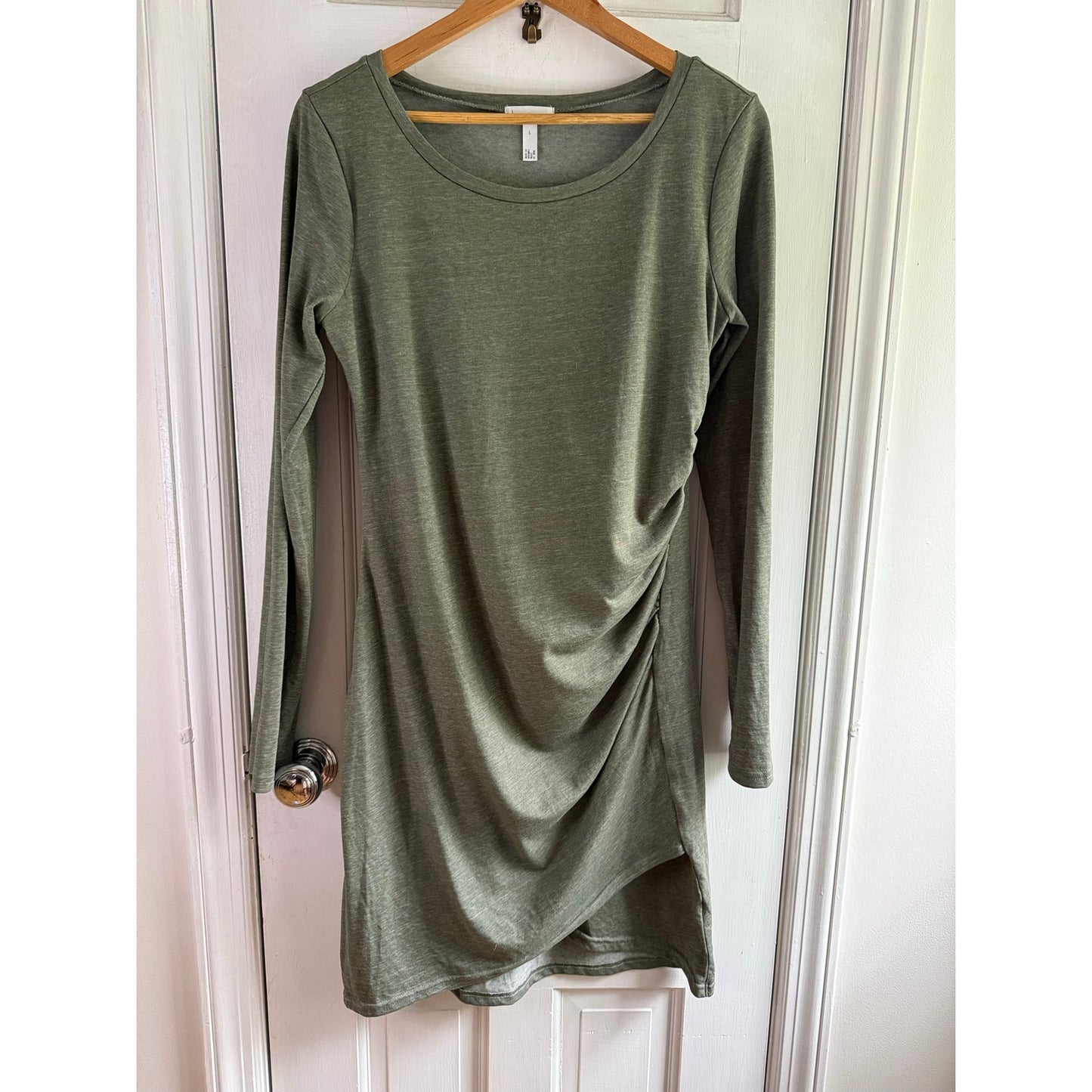 Leith Nordstrom Gray Ruched Side Draped Long Sleeve T-Shirt Dress Women's L EUC