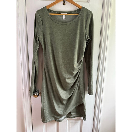 Leith Nordstrom Gray Ruched Side Draped Long Sleeve T-Shirt Dress Women's L EUC