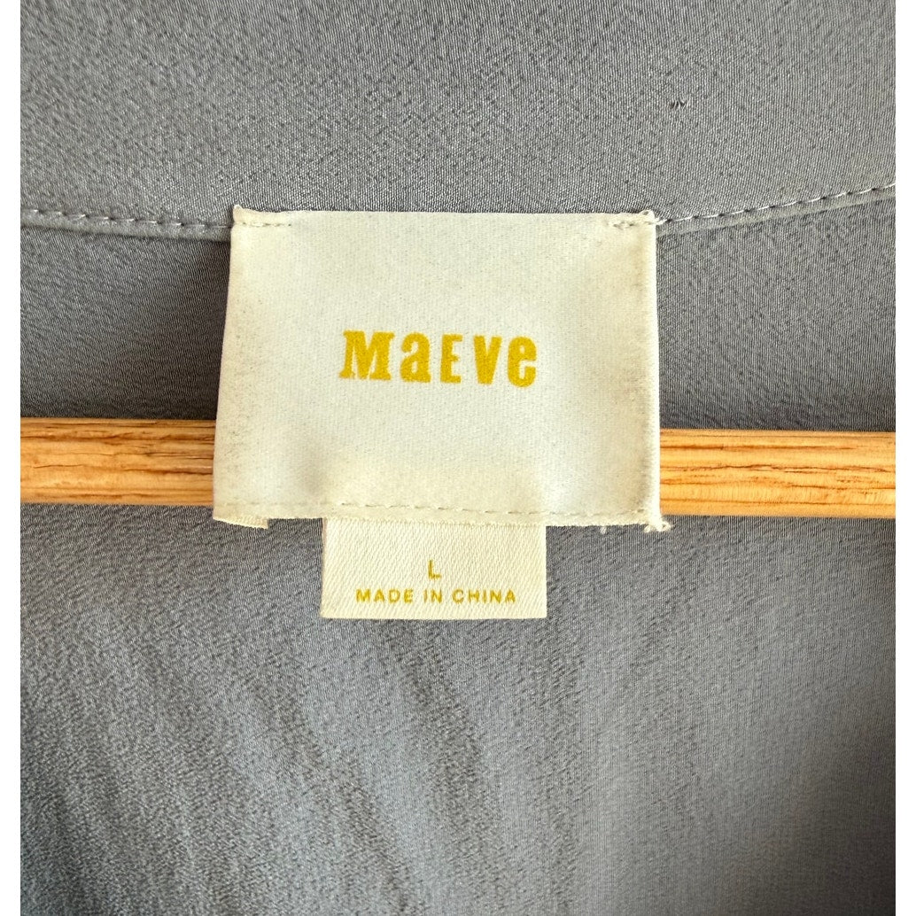 Anthropologie Maeve Gray Textured 100% Silk Button Down Shirt - Size L - EUC