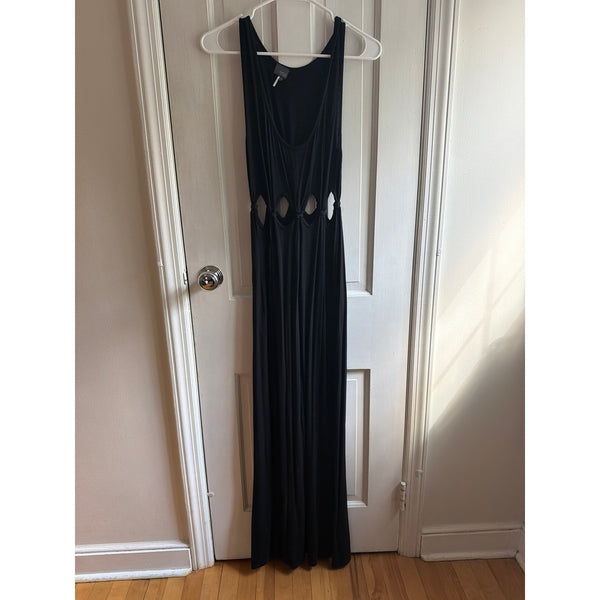 Sparkle & Fade Black Open Waist Cutout Tie Maxi Dress S
