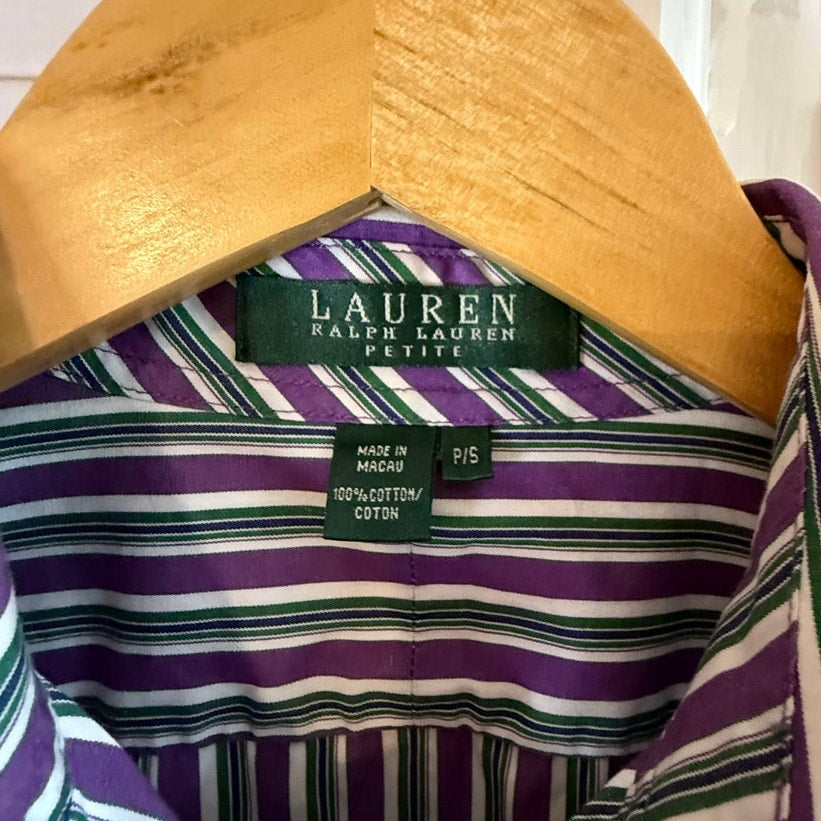Vintage Lauren Ralph Lauren Striped Button Down Shirt Purple Green Y2K EUC
