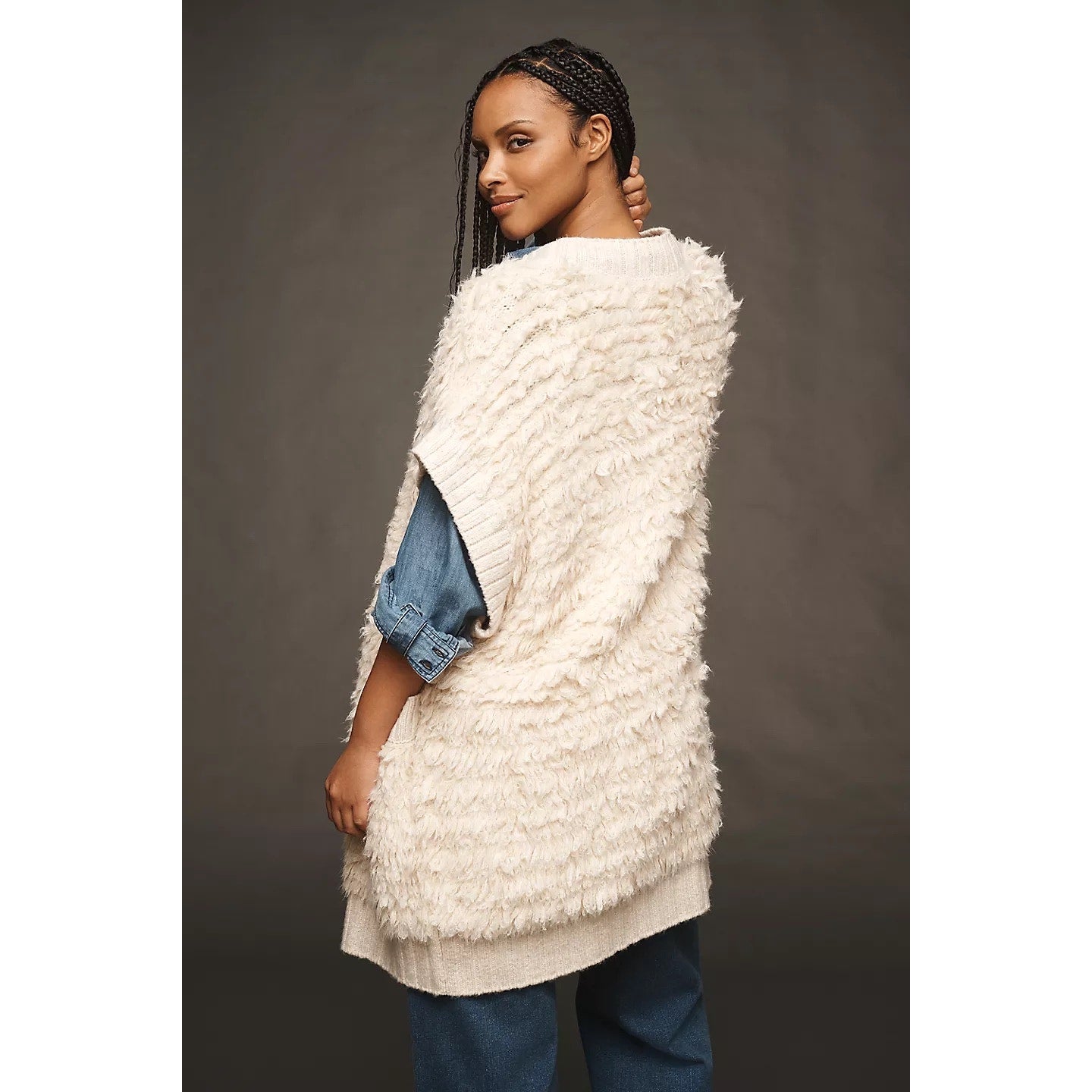 Anthropologie Open Knit Short Sleeve Cardigan 2XL - Ivory Boho Duster EUC