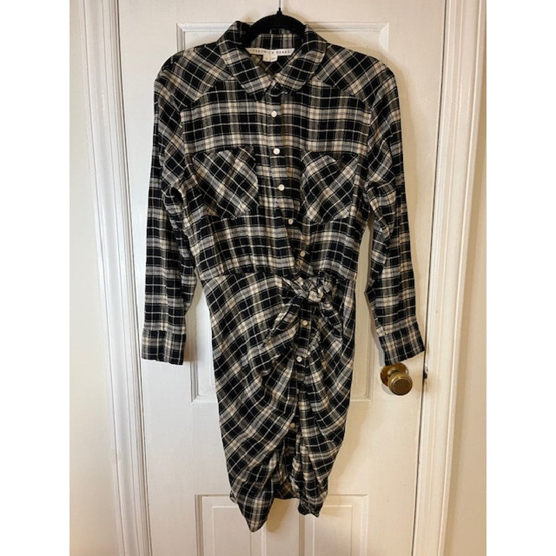 Veronica Beard Sierra Plaid Dress, Pearl Button Front with Ruched Tie - size 6
