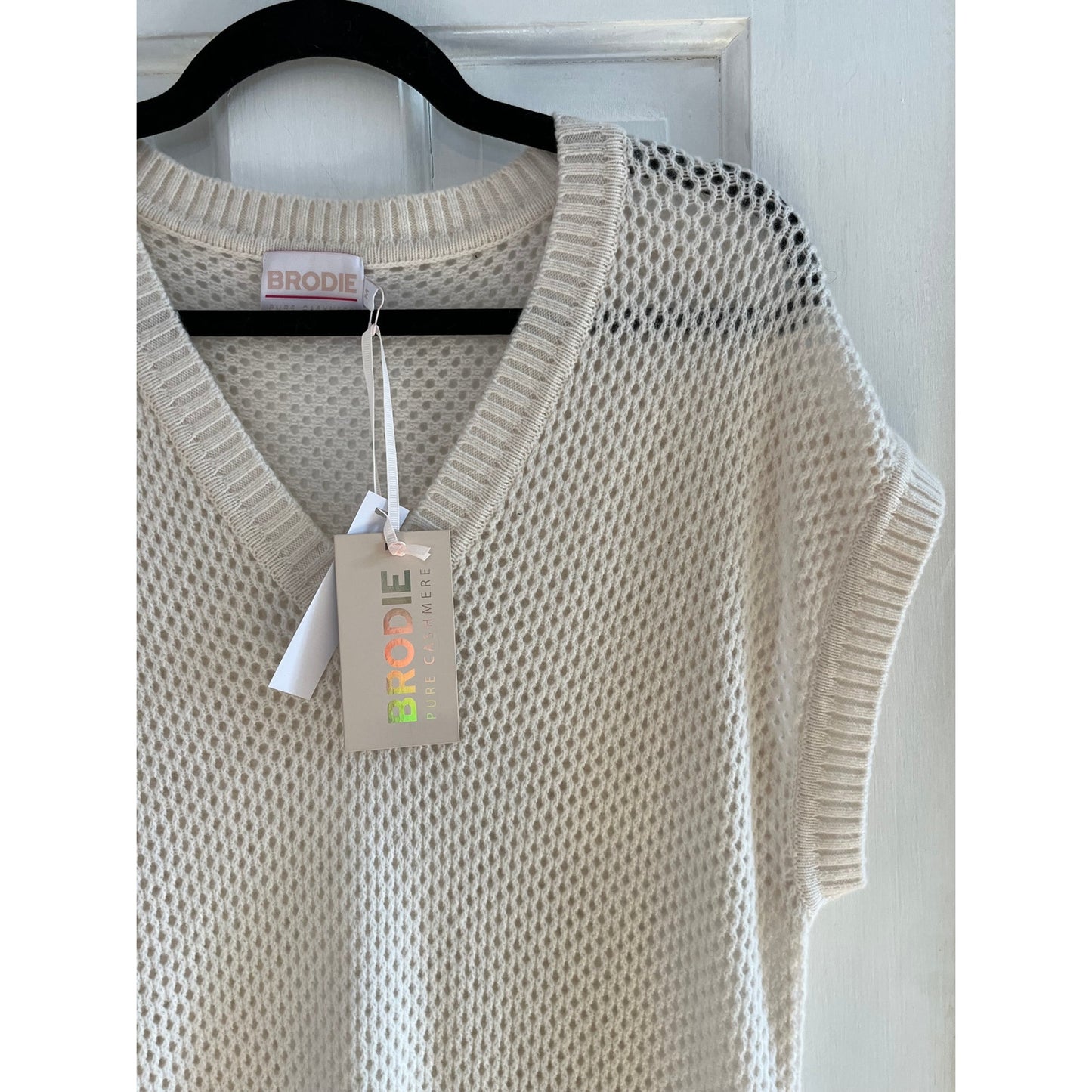 BRODIE Cashmere Pointelle Knit Maxi Dress | NWT Cream Resortwear Coverup | Sz M
