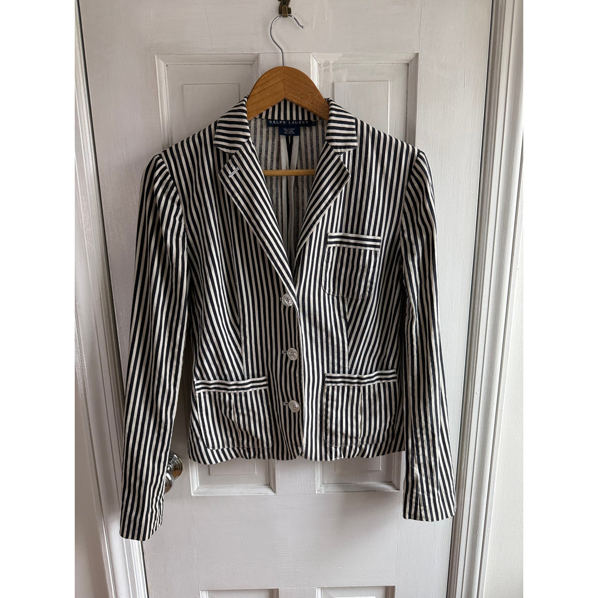 VTG Ralph Lauren Striped Linen Cotton Blazer - Size 4 - Navy/White - EUC