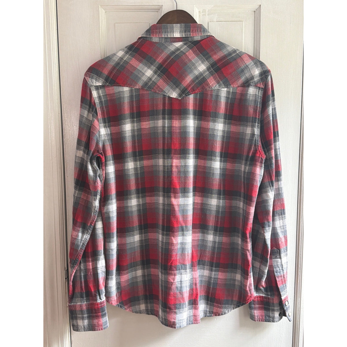 Lucky Brand Men's Slim Fit Long Sleeve Western Plaid Shirt - Red & Grey, Medium