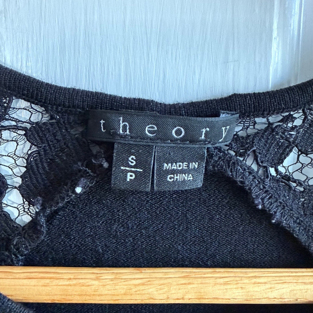 Theory Jiya LC Evian Stretch Dress Black Lace Sleeves Size Small EUC