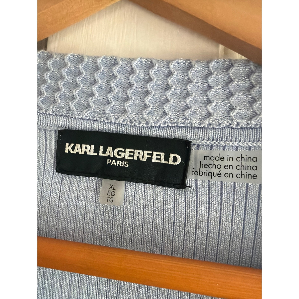 Karl Lagerfeld Paris Light Blue Pearl Embellished Ribbed Knit Top Sweater XL