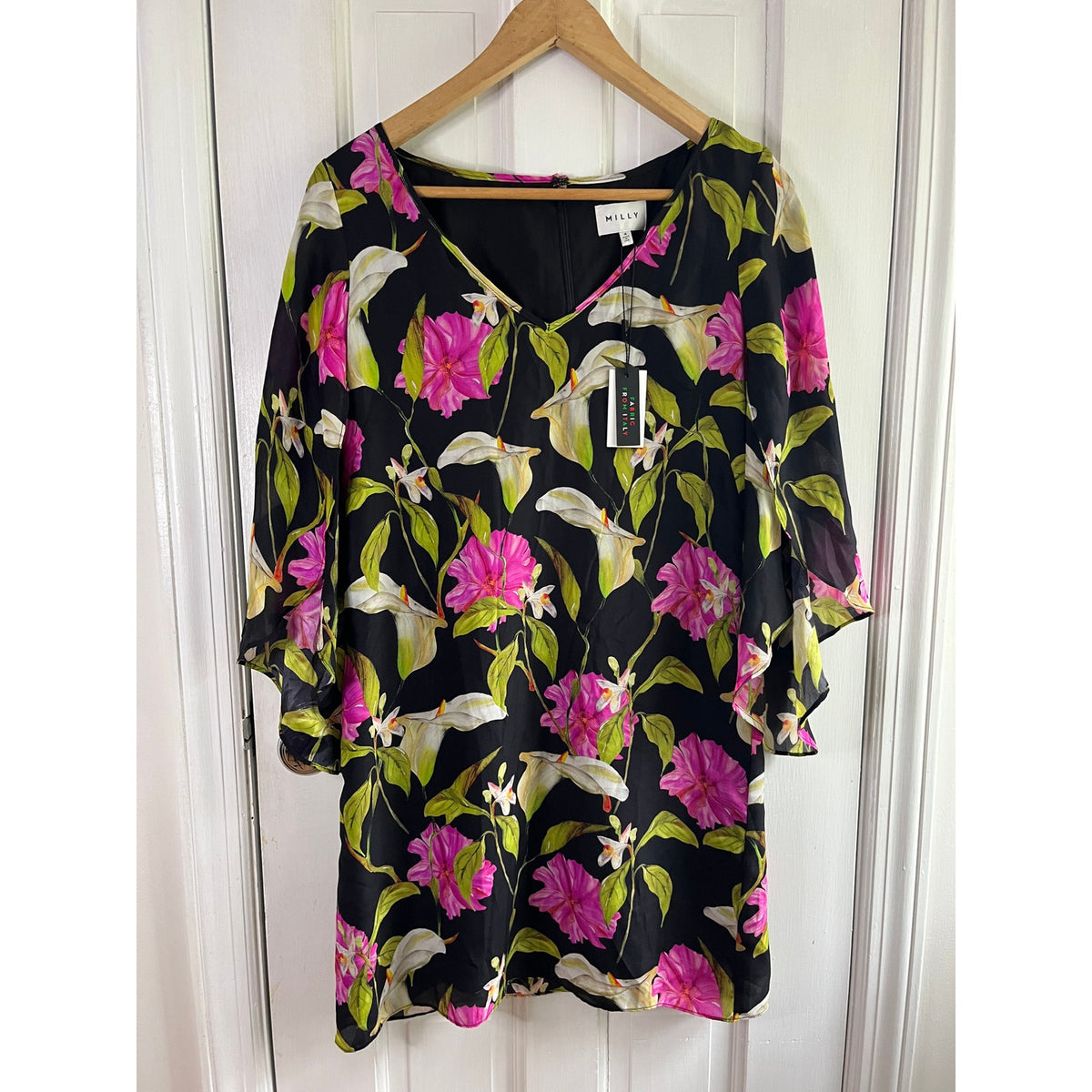 NWT Milly Nicole Silk Bell Sleeve Shift Dress 4 - Calla Lily Painterly Print ✨