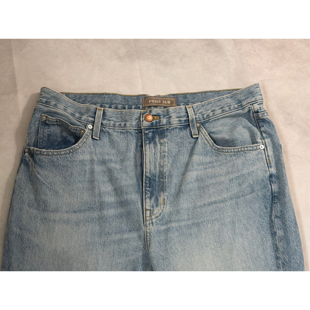 Point Sur Light Wash High Rise Slim Fit Ripped Hem Jeans Size 30