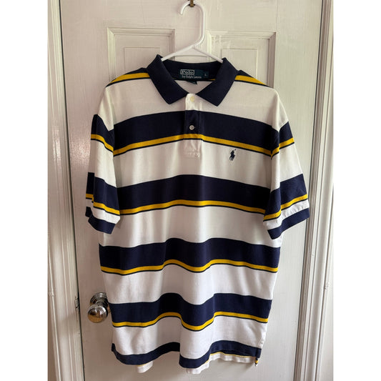 Vintage Y2K Polo Ralph Lauren Polo White w/ Navy Gold Strips