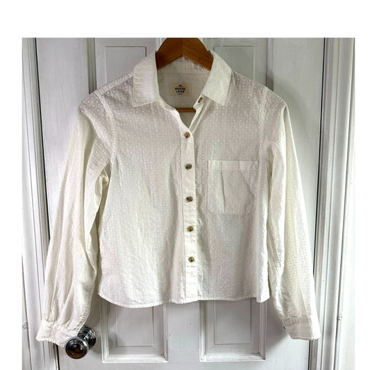 Marine Layer Size XS White Eyelet Lace Boho Blouse Top Double V-Neck EUC