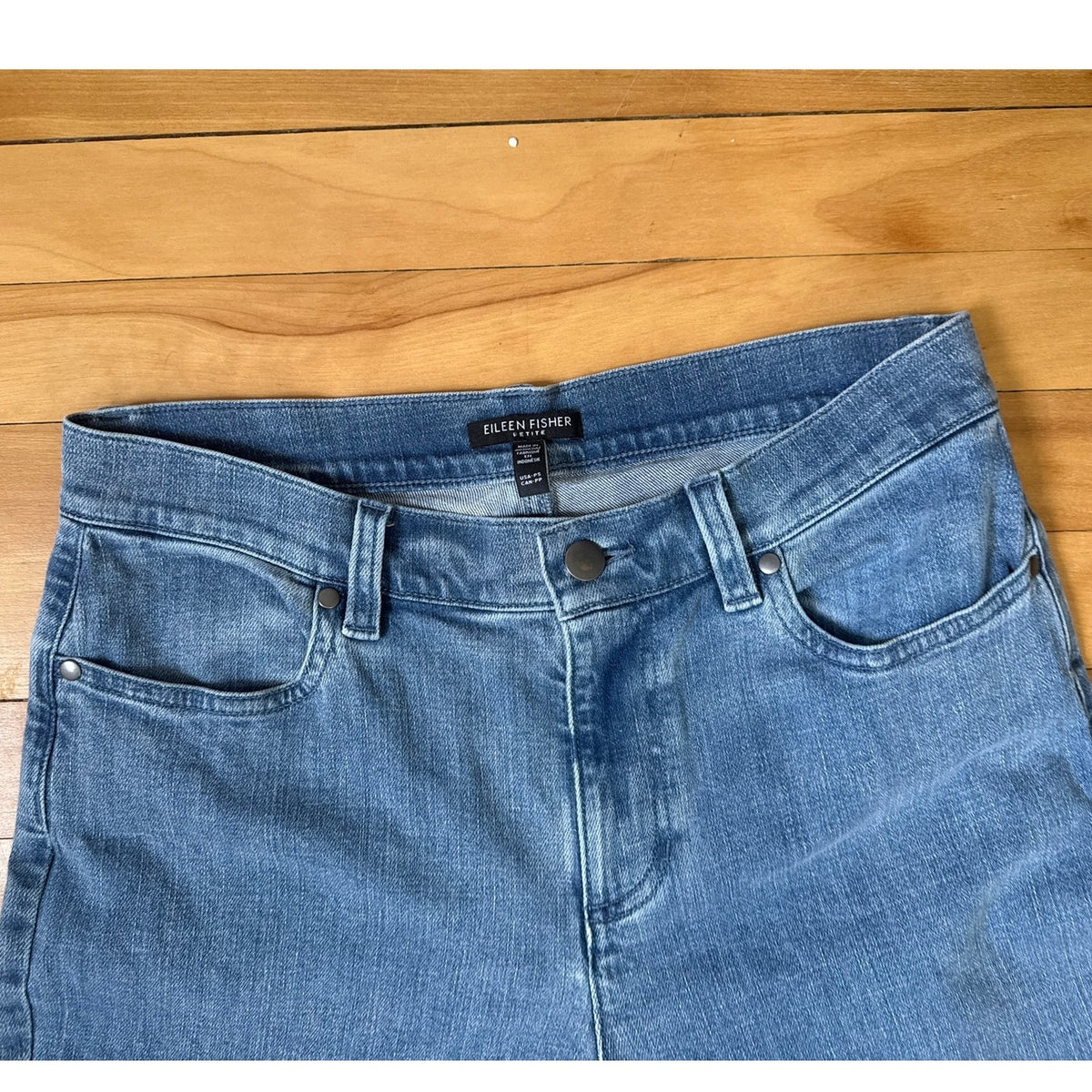 Eileen Fisher Petite Small Mid Rise Light Wash Wide Leg Jeans