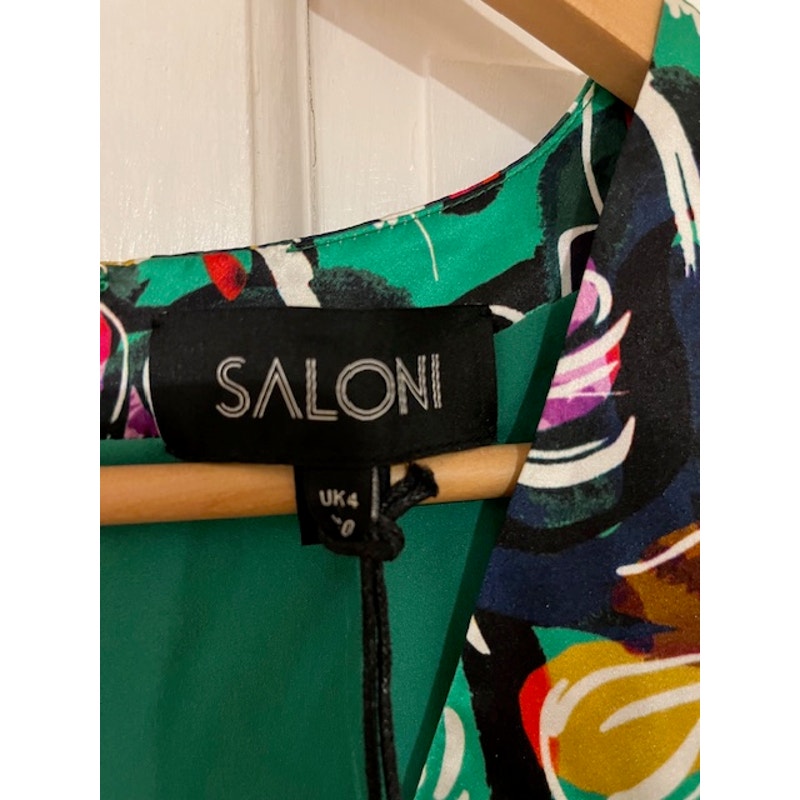 Saloni Green Floral Silk Eden Dress Size US 0, UK4, XS (NWT)