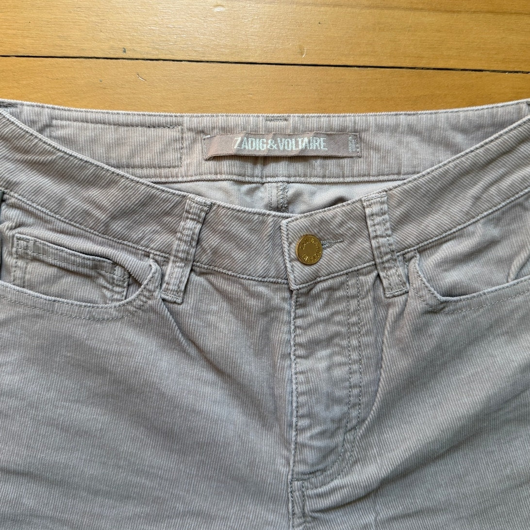 Zadig & Voltaire Eva Velours Corduroy Pants Size 36 Beige Slim Fit Stretch EUC