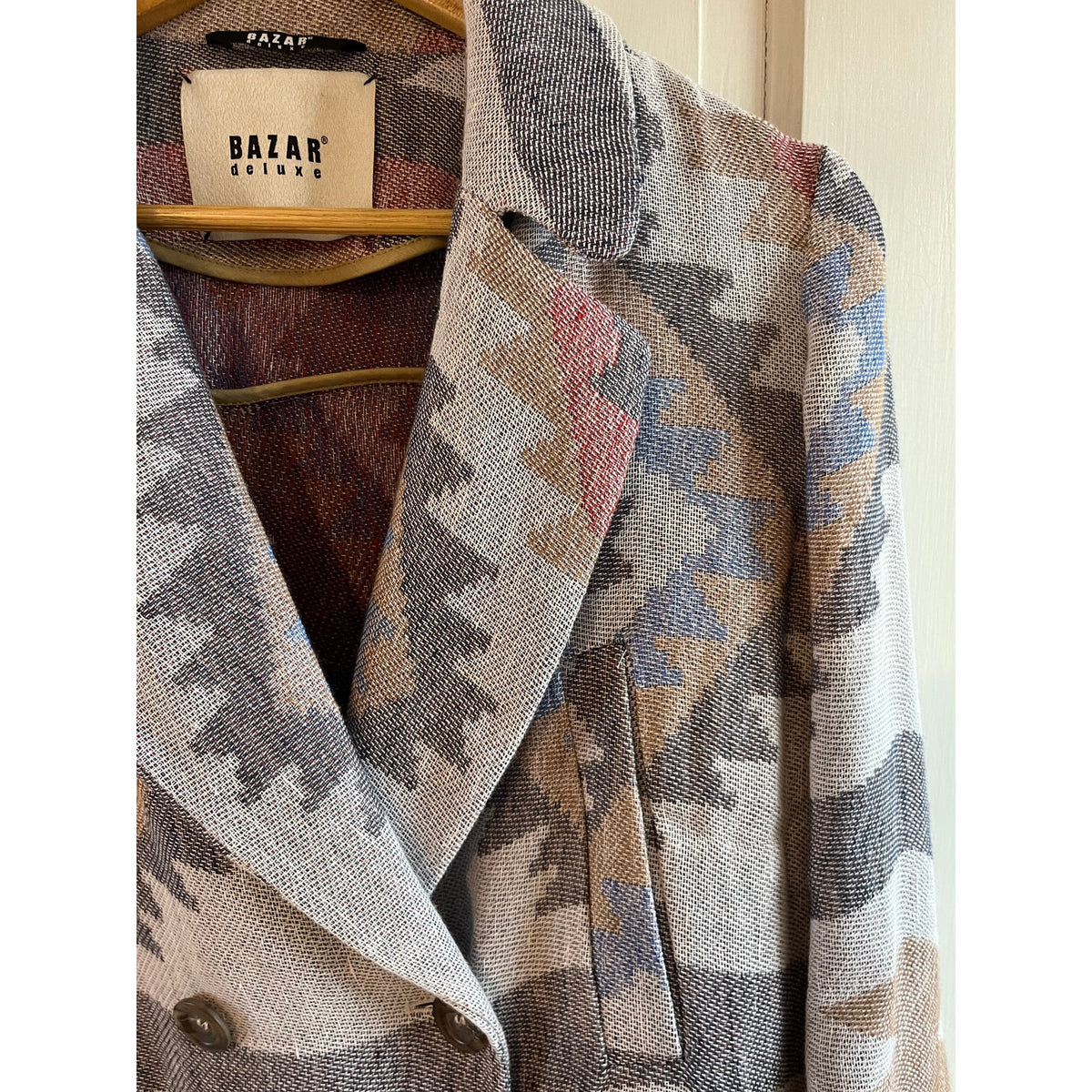 Bazar Deluxe Italian Aztec Geometric Coat Double Breasted Wool Blend EU 46 US L