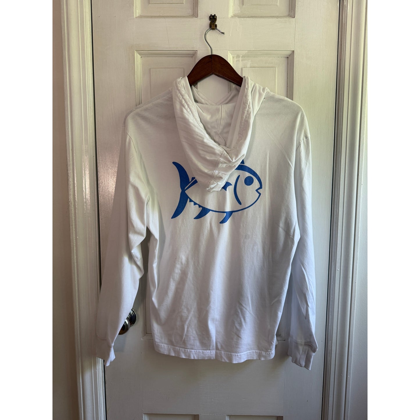 Southern Tide Hoodie Shirt Small White Big Skipjack Fish Logo Long Sleeve EUC