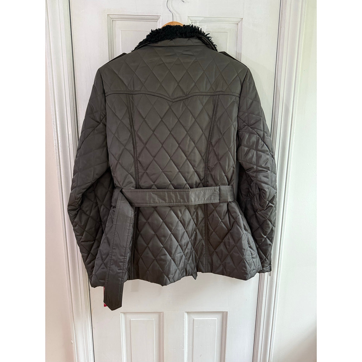 Via Spiga NWT Down Fox Fur Trim Puffer Coat Black Quilted Parka Jacket Women's M