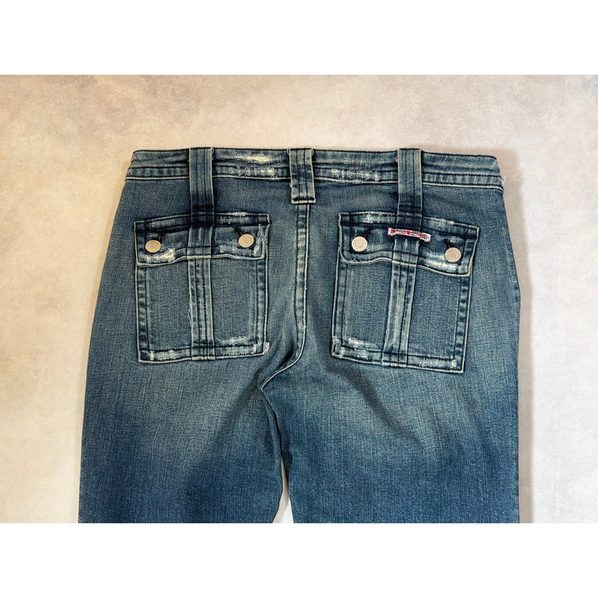 Hudson Jeans Made in USA Distressed Mid Rise Bootcut Flare Jeans Blue Size 31