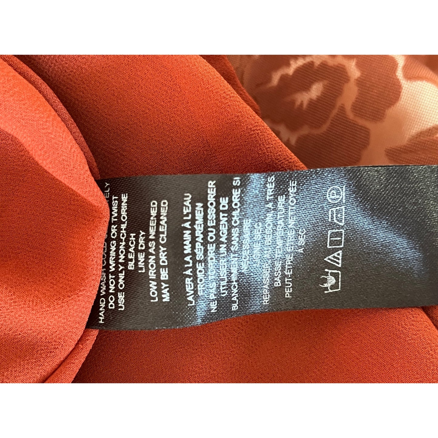 By Anthropologie Velvet Burnout Tie Neck Blouse Rust Copper Floral Peplum Med