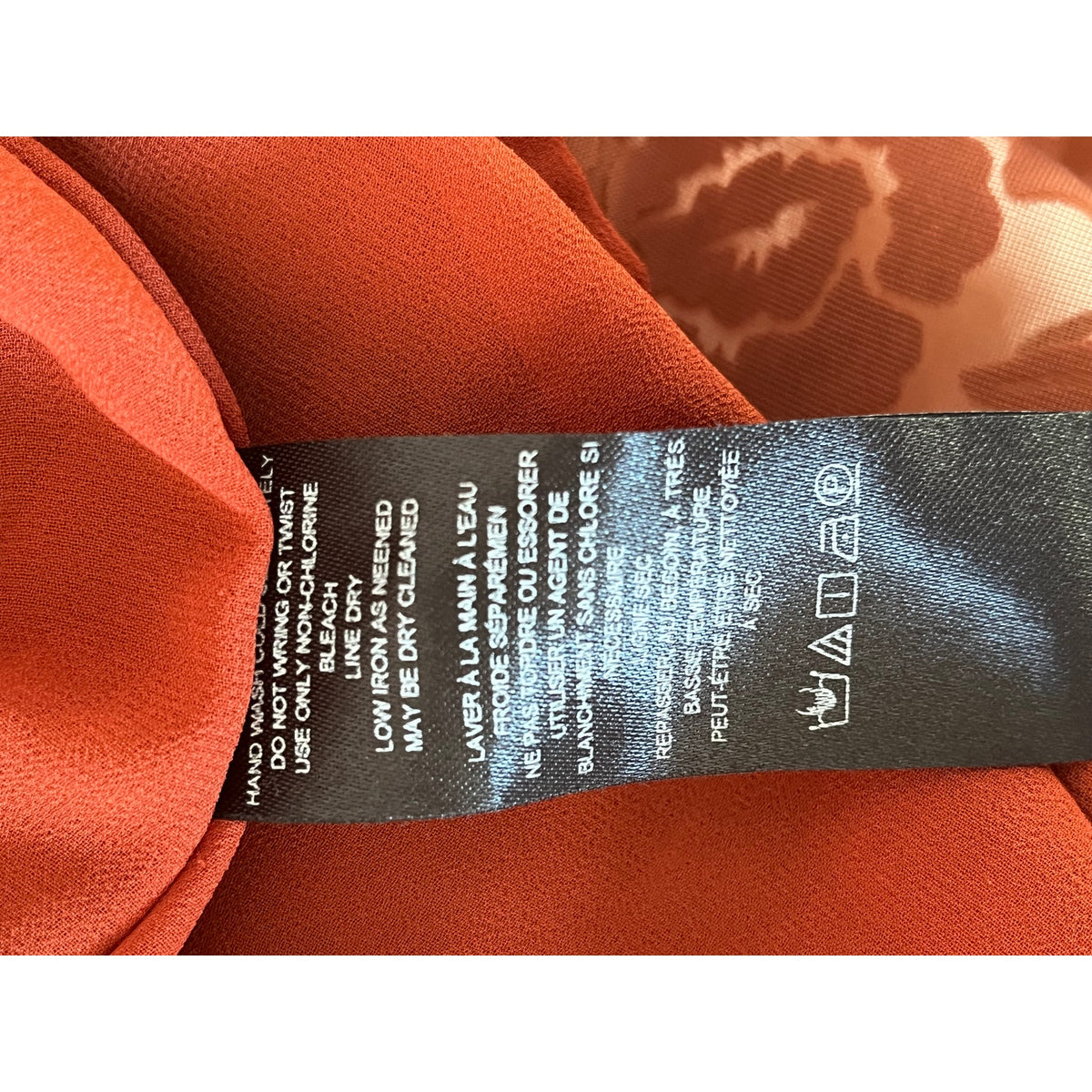By Anthropologie Velvet Burnout Tie Neck Blouse Rust Copper Floral Peplum Med