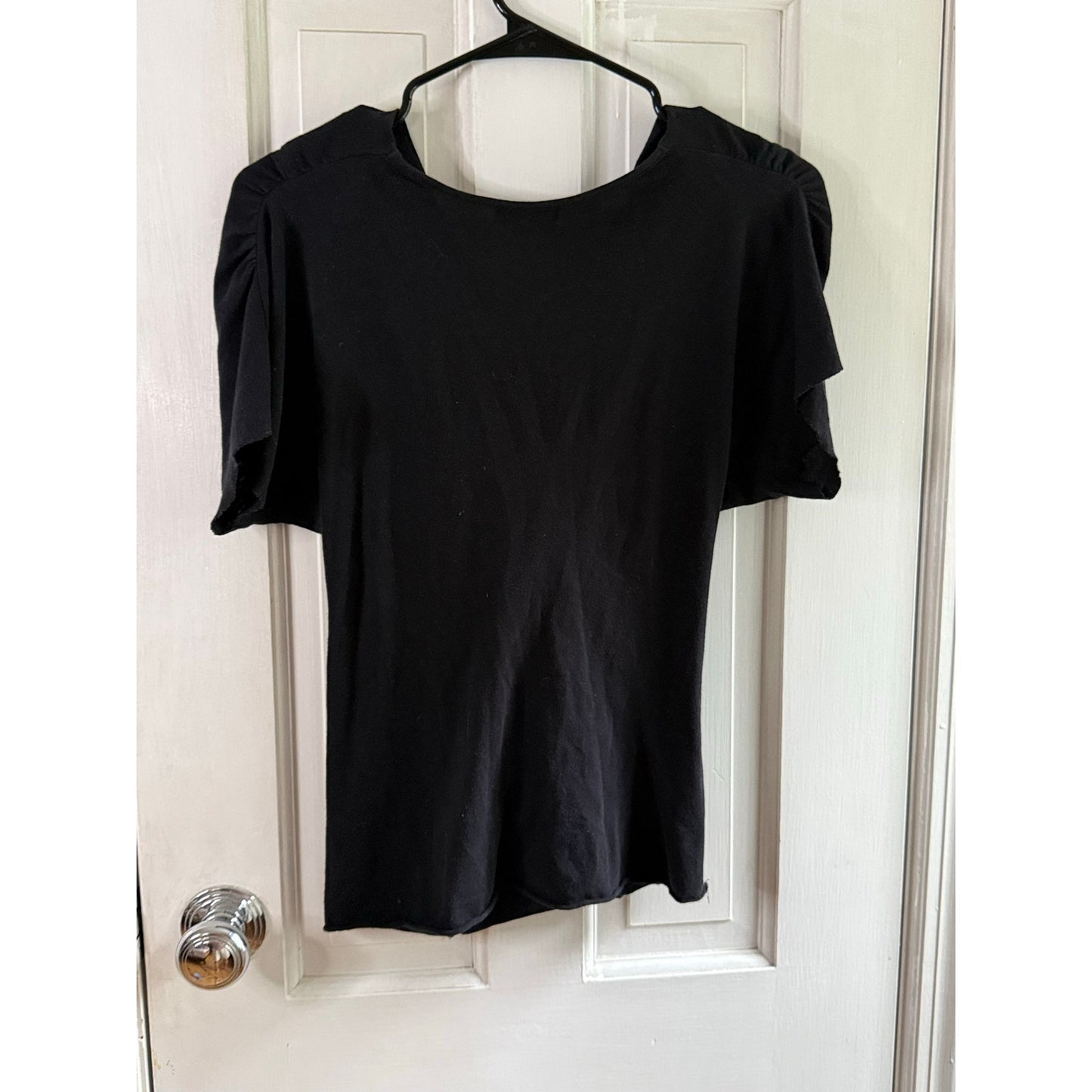 Wyeth Women's Size S Black Knot Twist Front Draped Knit Blouse Top EUC