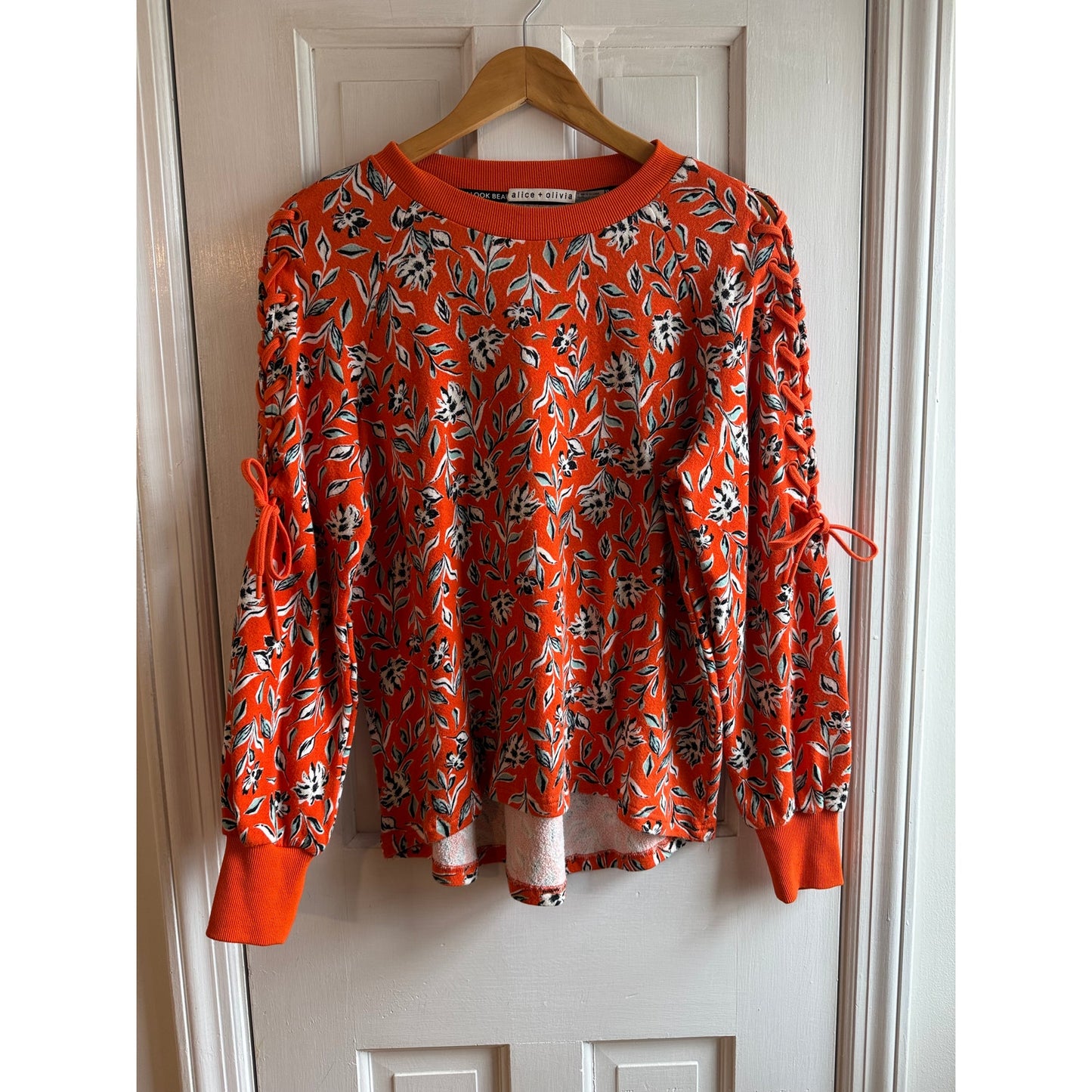 Alice + Olivia Charlotte Orange Floral Lace Up Sleeve Sweatshirt S/P - Sienna