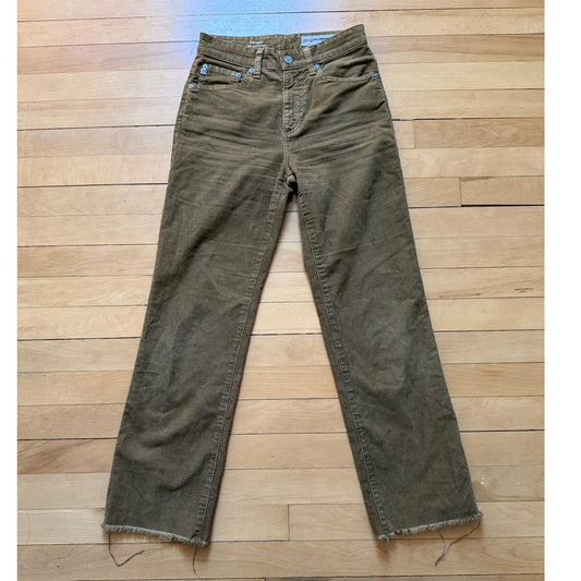 AG Adriano Goldschmied The Rhett Corduroy Pants Size 24 High Waisted Straight Raw Hem