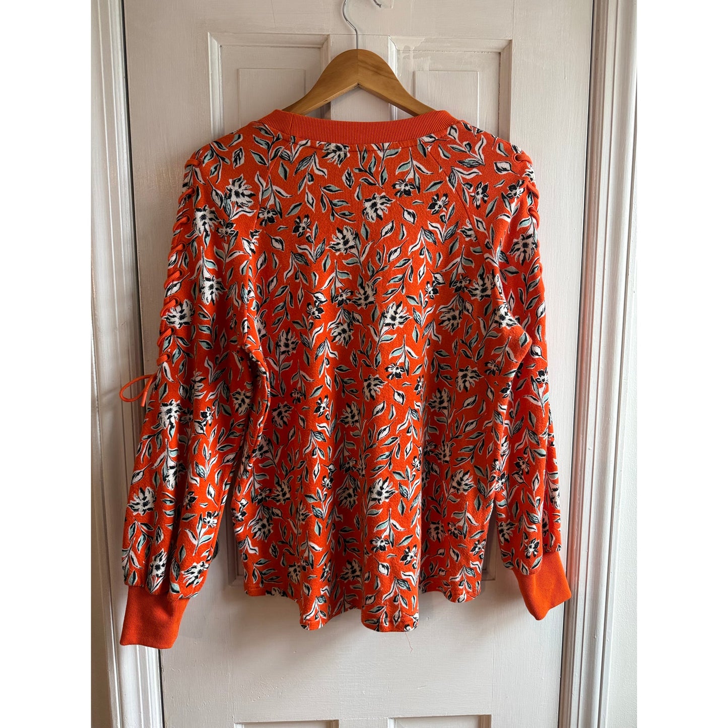 Alice + Olivia Charlotte Orange Floral Lace Up Sleeve Sweatshirt S/P - Sienna
