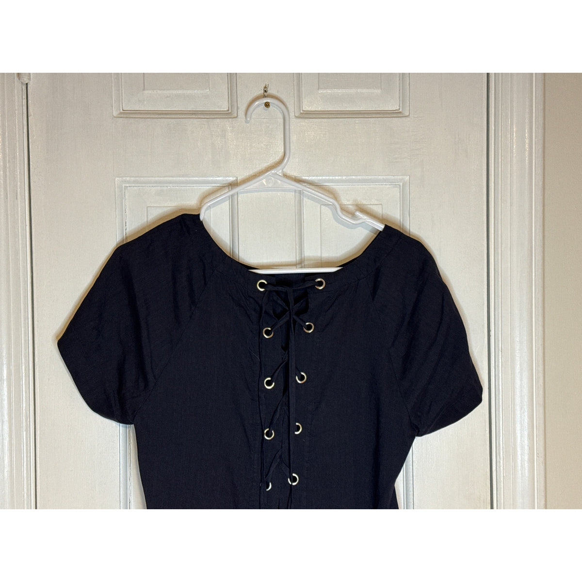 Theory Caliver Lace Back Stretch Linen Dress Raglan Sleeves black Womens Size 4