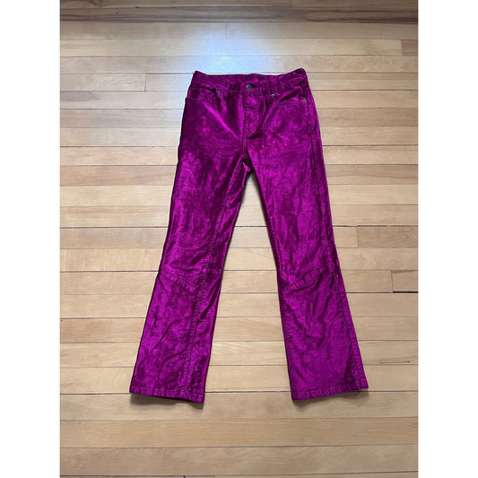 Free People "Speed of Light" Crushed Velvet Flare Pants Size 25 EUC Metallic Pink