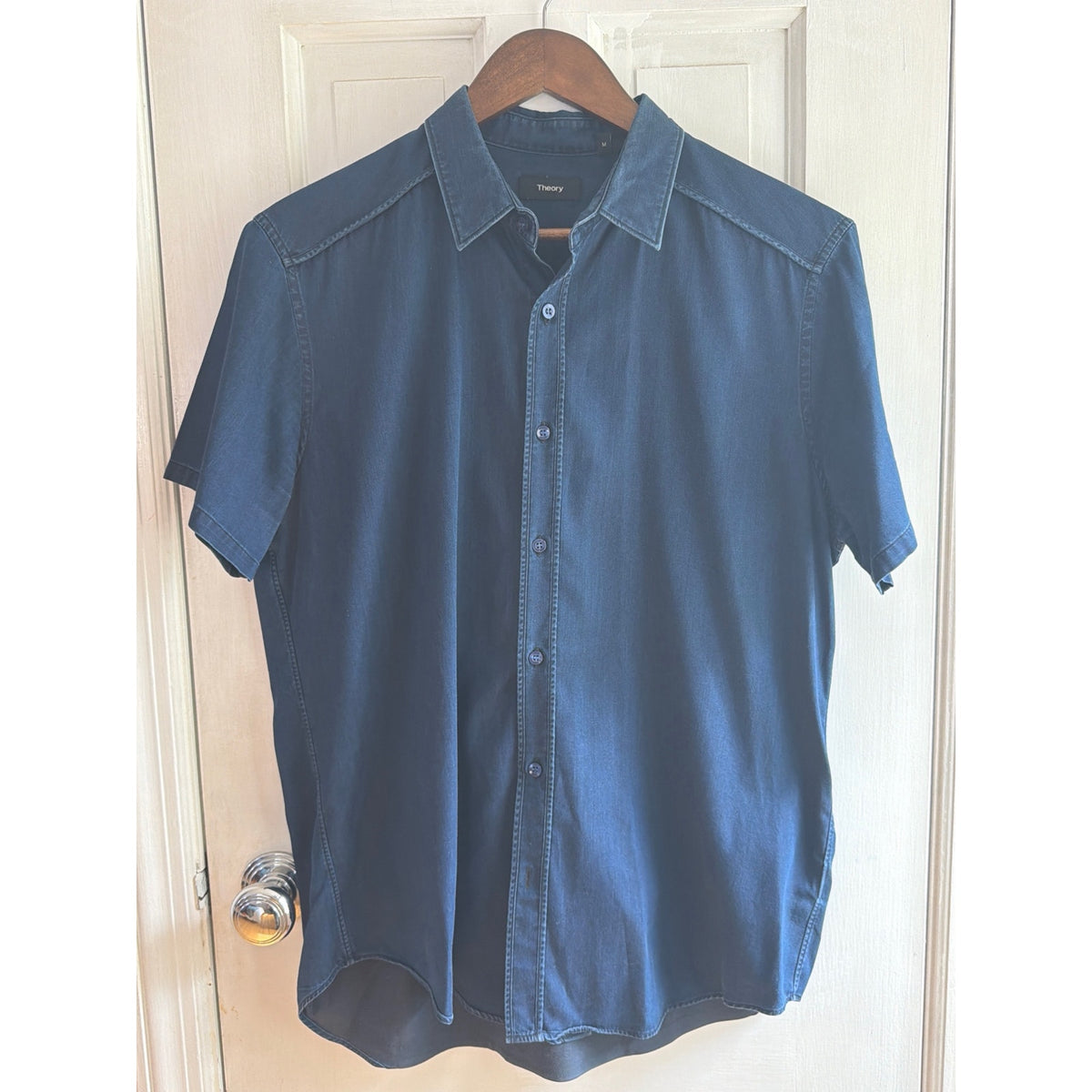 Faherty Mens Large Short Sleeve Organic Button Down Shirt Blue