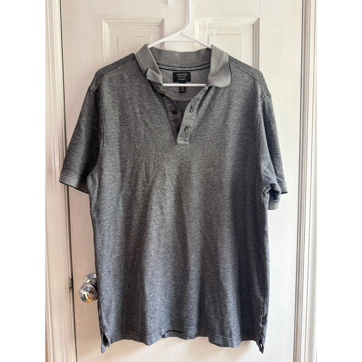Nordstrom Men's Shop Classics Grey Marled Polo Shirt Cotton Spandex Blend Size L