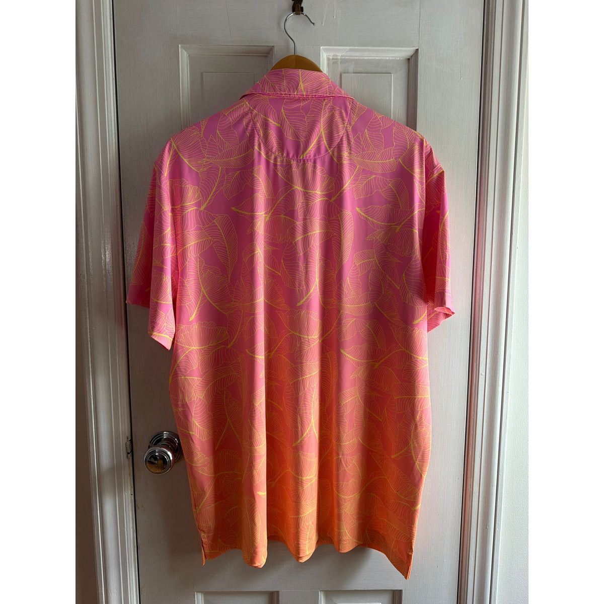 Birdie Bound Pink Orange Palm Leaf Gradient Golf Polo Shirt XL