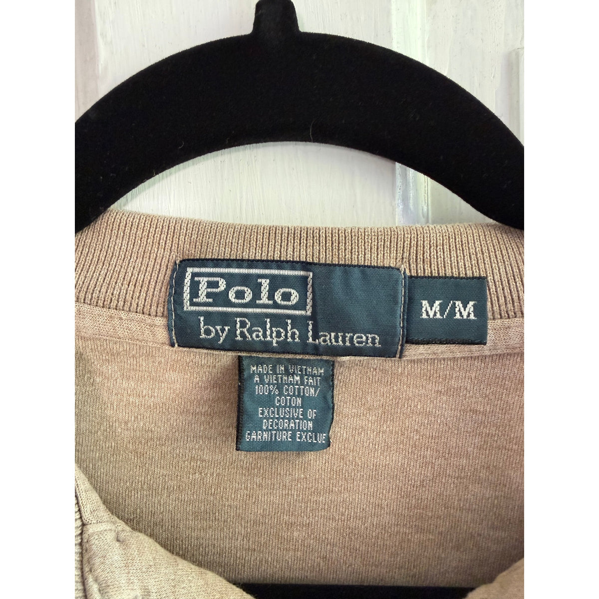 Vintage Polo Ralph Lauren Beige Mesh Polo Shirt Men's Medium EUC Green Pony