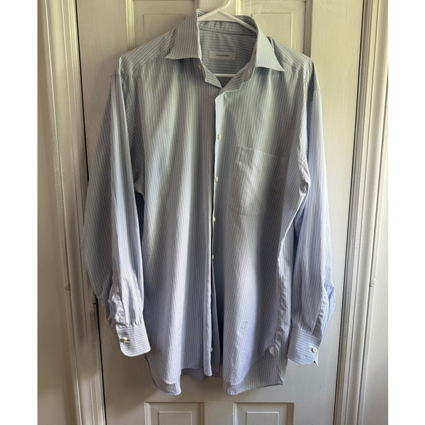 Ermenegildo Zegna Dress Shirt 15.5 39 M Blue White Striped Luxury Italian EUC