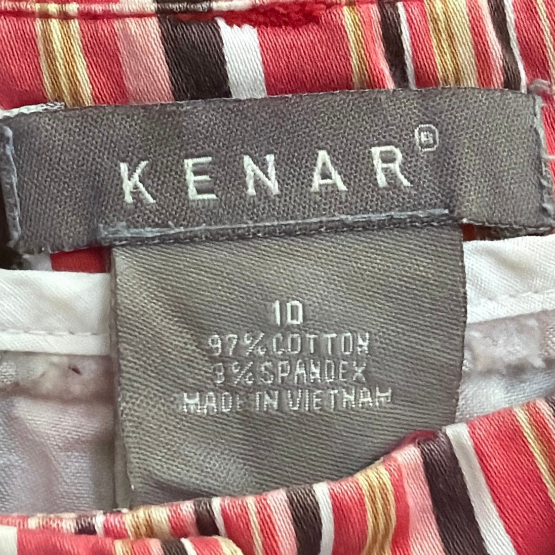 Kenar Size 10 Pink Brown Yellow White Stripe Womans Straight Leg Pants