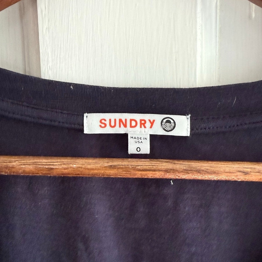 Sundry Ruched Dress 0 XS S Navy Blue V Neck Puff Short Sleeve Cotton Pencil EUC