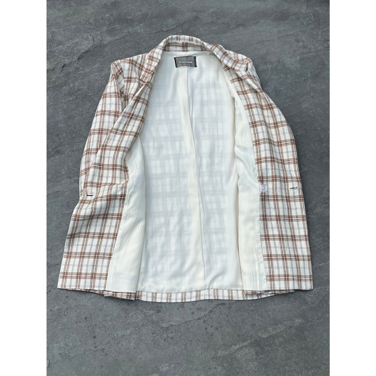 Reformation Winston Linen Plaid Blazer Size S | Coastal Grandmother It Girl 🤎