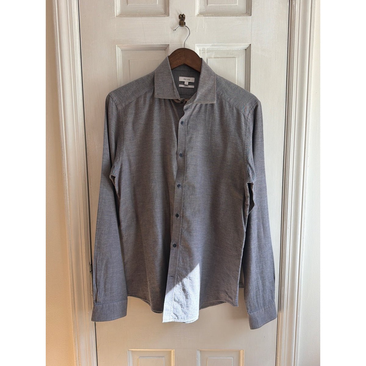 Reiss Men's Cody Slim Fit Cotton Linen Long Sleeve Shirt - Large, Gray