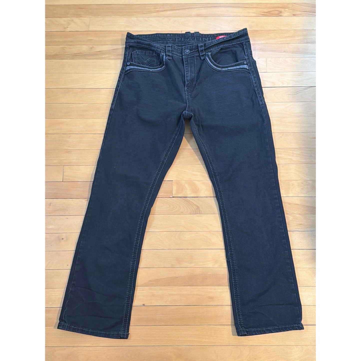 Platini Size 34 Black Triple Threaded Bootcut Mens Jeans