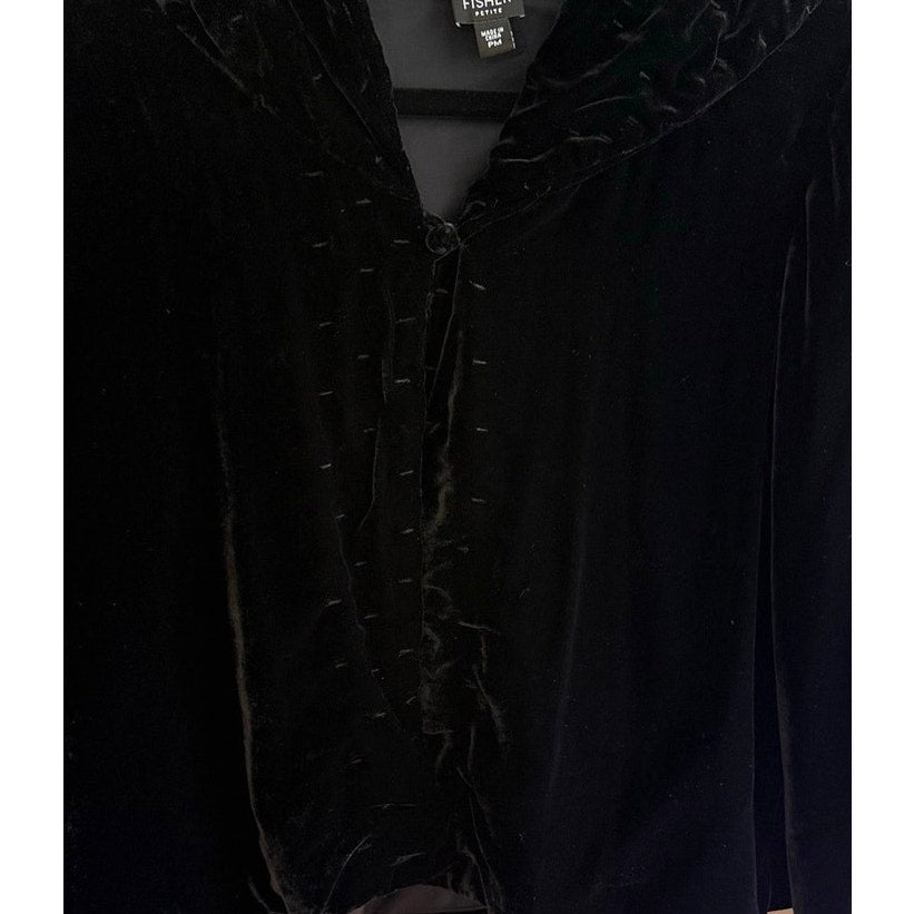 Eileen Fisher Black Silk Blend Drape Cloak Hoodie Cardigan Petite Medium PM
