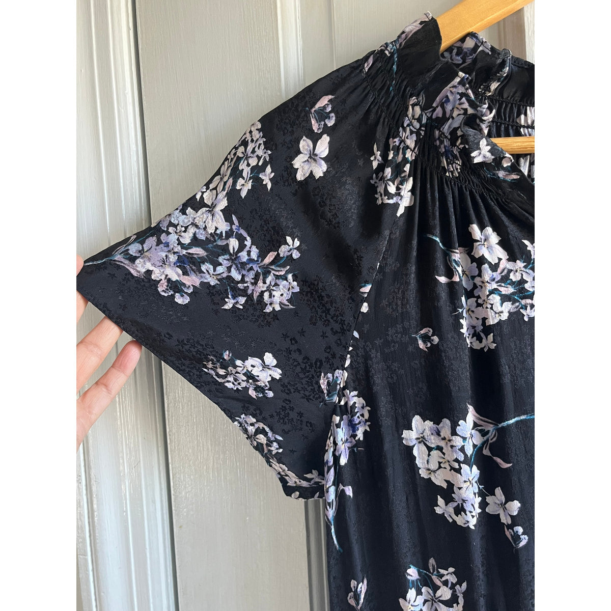 Rebecca Taylor Hydrangea Silk Mini Dress 🌸 Black Floral Ruffle Size 0