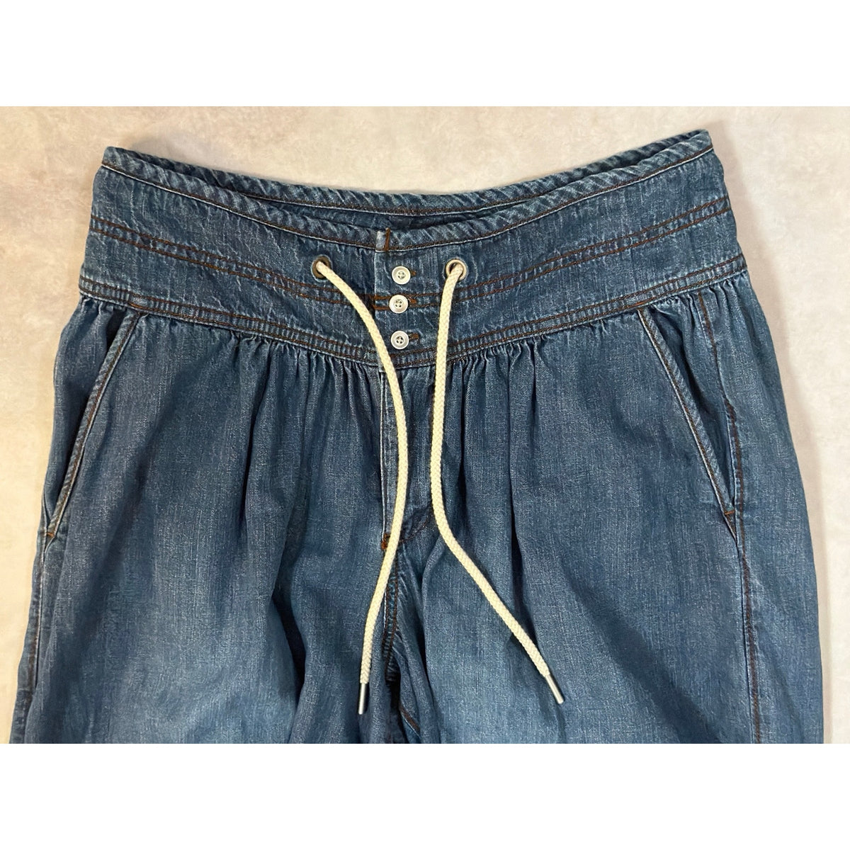 Pilcro Anthropologie Harem Pants Womens XS Blue Denim Drawstring Balloon Jogger