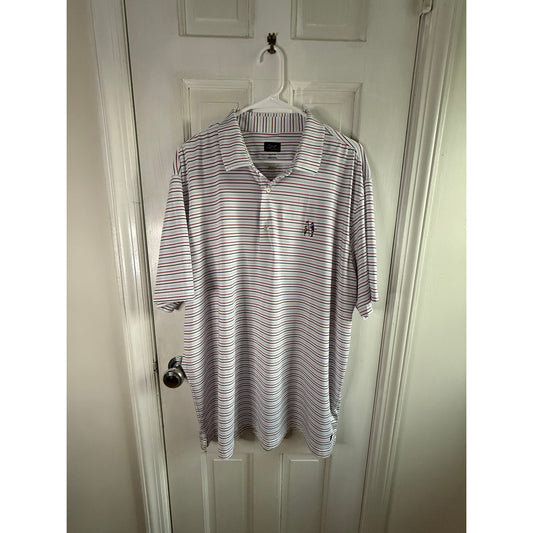 Greg Norman Play Dry Golf Polo Mens XL White Striped Father & Son Logo EUC